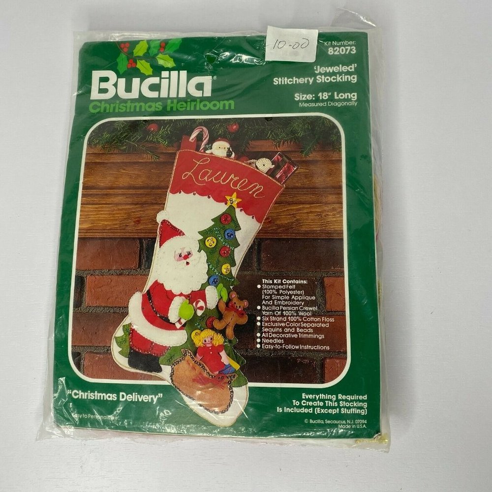 Bucilla Christmas  Delivery heirloom jeweled stitchery stocking kit 82073